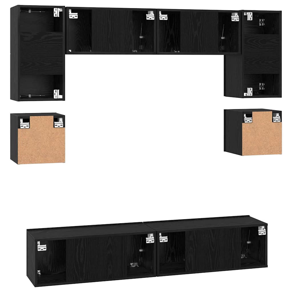 vidaXL TV-Schrankset 8 pcs Schwarz Eichen-Optik Holzwerkstoff