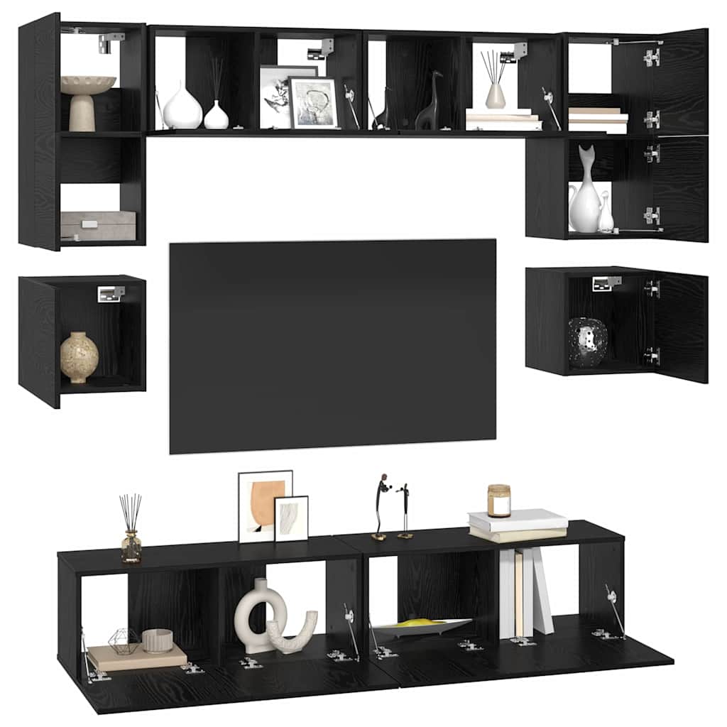 vidaXL TV-Schrankset 8 pcs Schwarz Eichen-Optik Holzwerkstoff