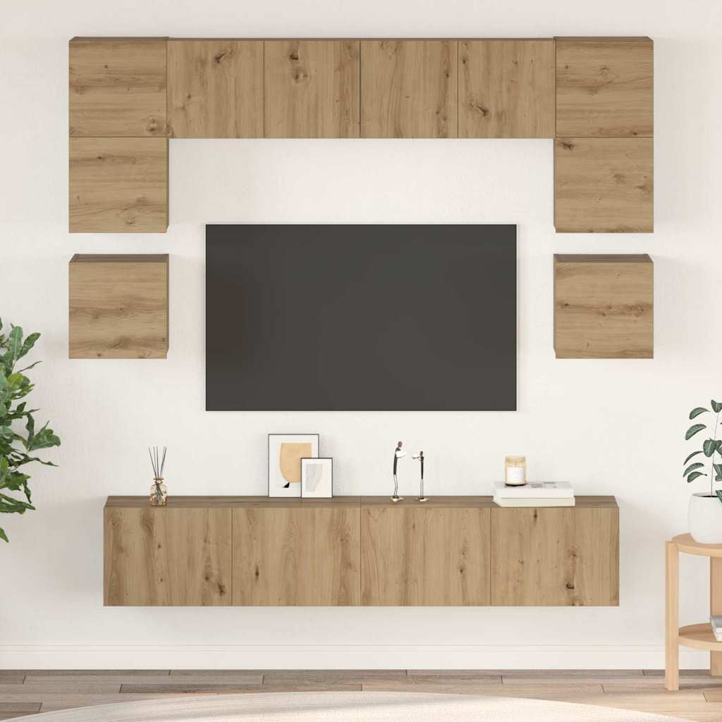 vidaXL TV-Schrankset Wandmontiert 8 pcs Artisan-Eiche Holzwerkstoff