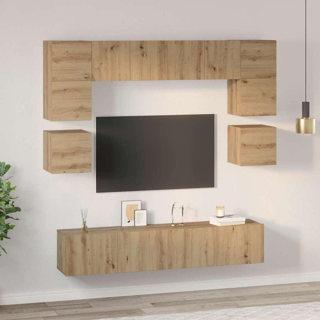 vidaXL TV-Schrankset Wandmontiert 8 pcs Artisan-Eiche Holzwerkstoff