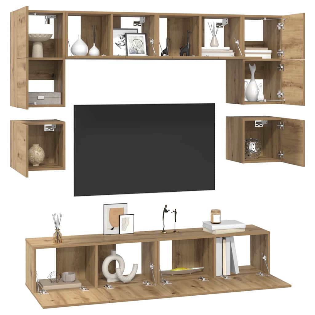 vidaXL TV-Schrankset Wandmontiert 8 pcs Artisan-Eiche Holzwerkstoff