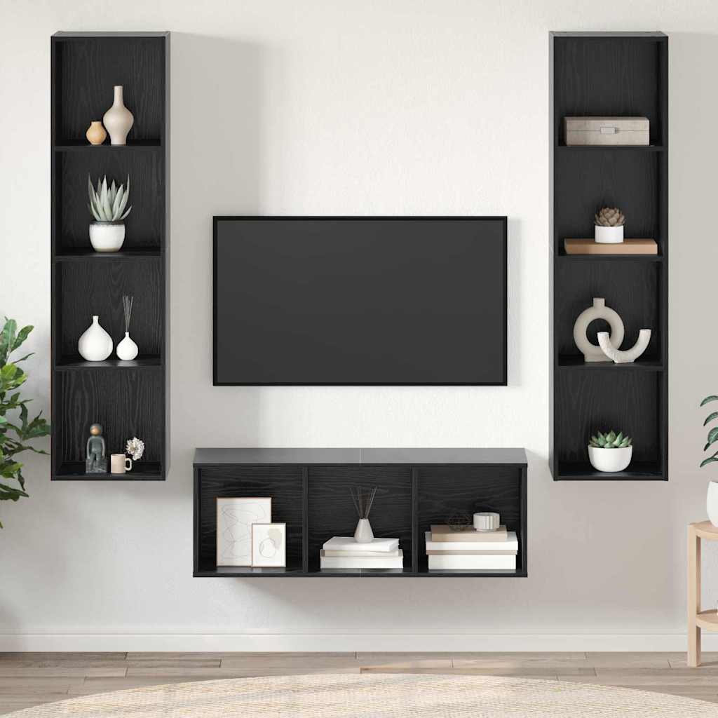 Meuble TV vidaXL 3 pcs aspect chêne noir bois d'ingénierie