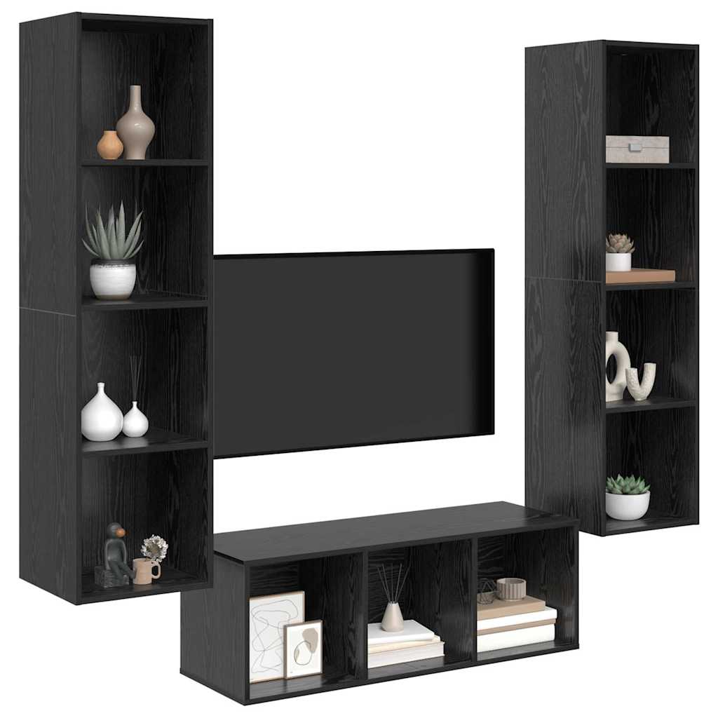 Meuble TV vidaXL 3 pcs aspect chêne noir bois d'ingénierie