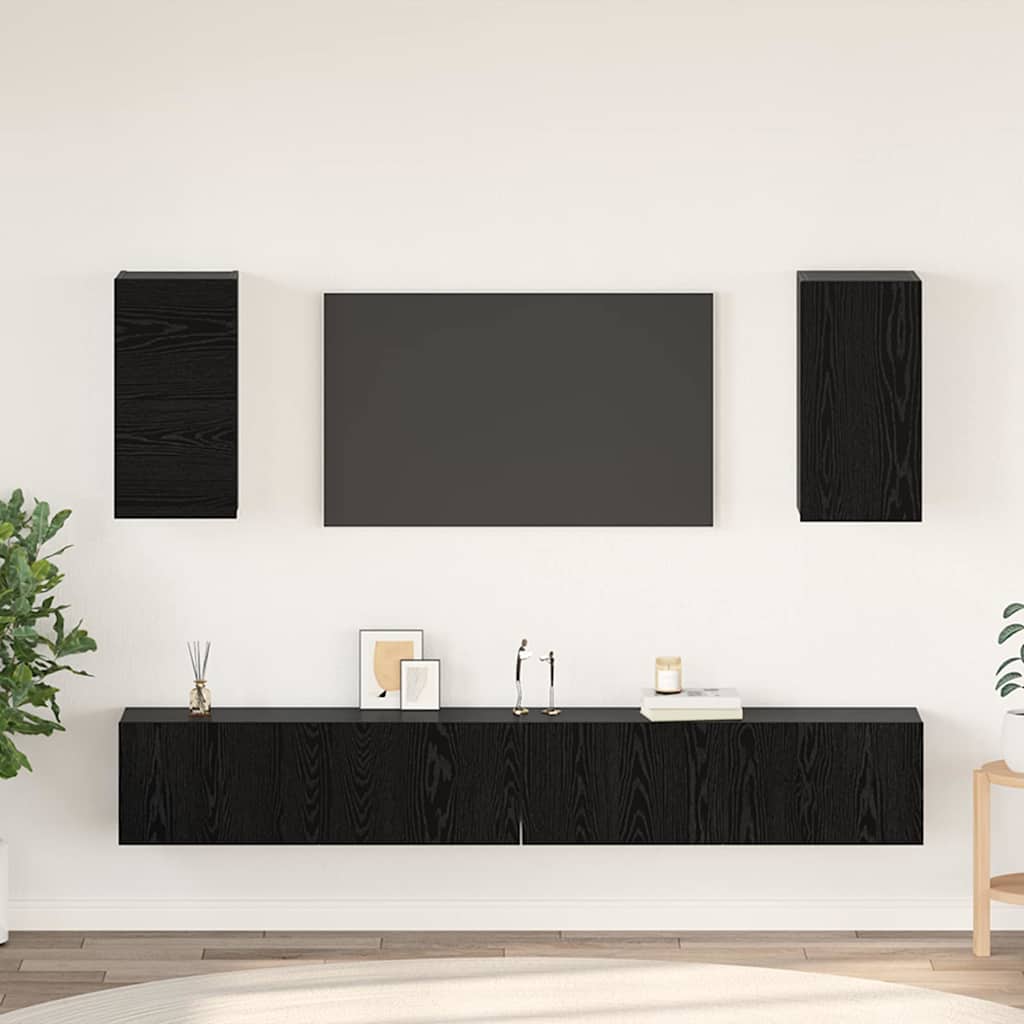 vidaXL Wand-TV-Schrank 3 pcs Schwarz Eichen-Optik Holzwerkstoff