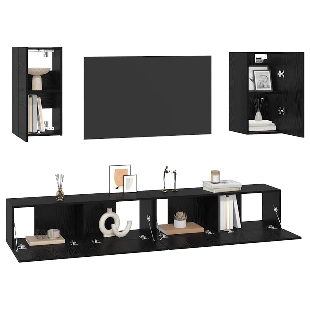 vidaXL Wand-TV-Schrank 3 pcs Schwarz Eichen-Optik Holzwerkstoff
