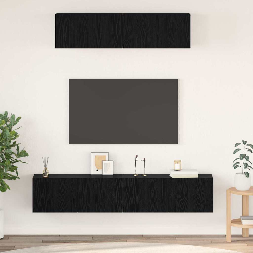 vidaXL Meuble TV 4 pcs Noir aspect chêne Aggloméré