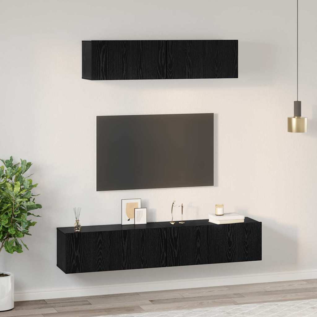 vidaXL Meuble TV 4 pcs Noir aspect chêne Aggloméré