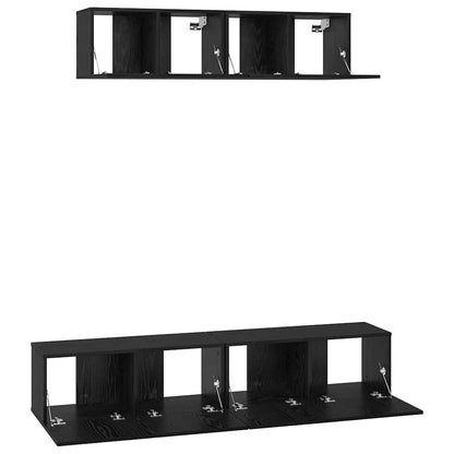 vidaXL Meuble TV 4 pcs Noir aspect chêne Aggloméré