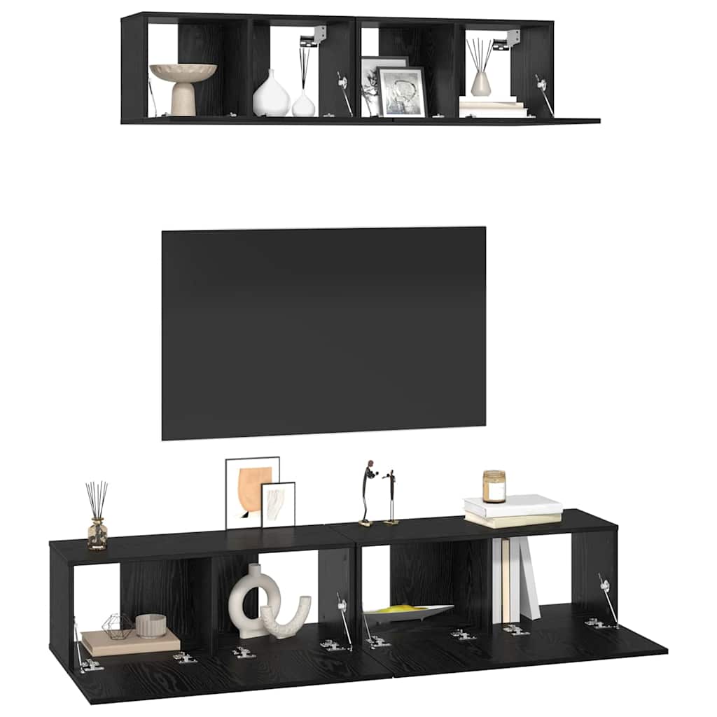 vidaXL Meuble TV 4 pcs Noir aspect chêne Aggloméré