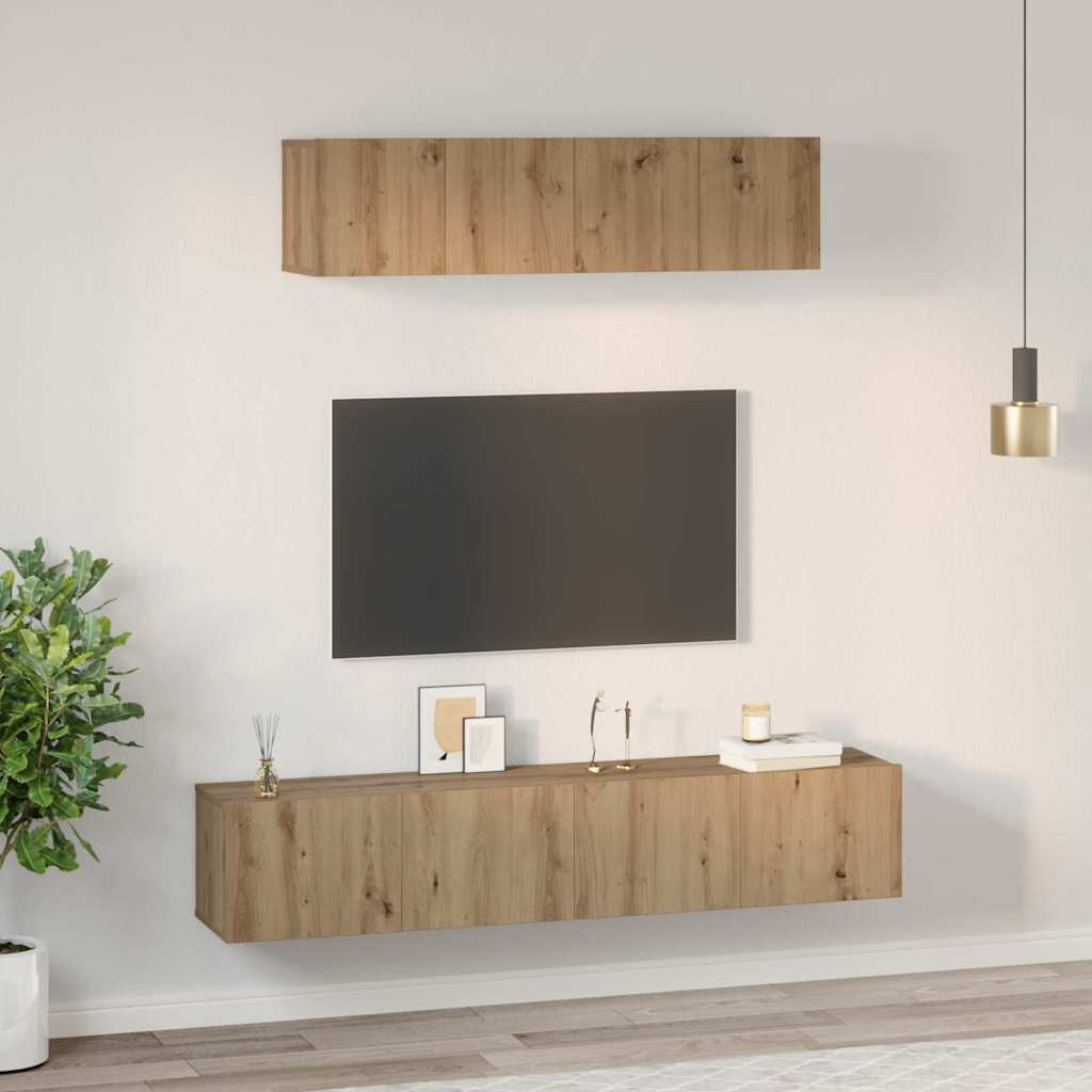 vidaXL TV-Schrankset Wandmontiert 4 pcs Artisan-Eiche Holzwerkstoff
