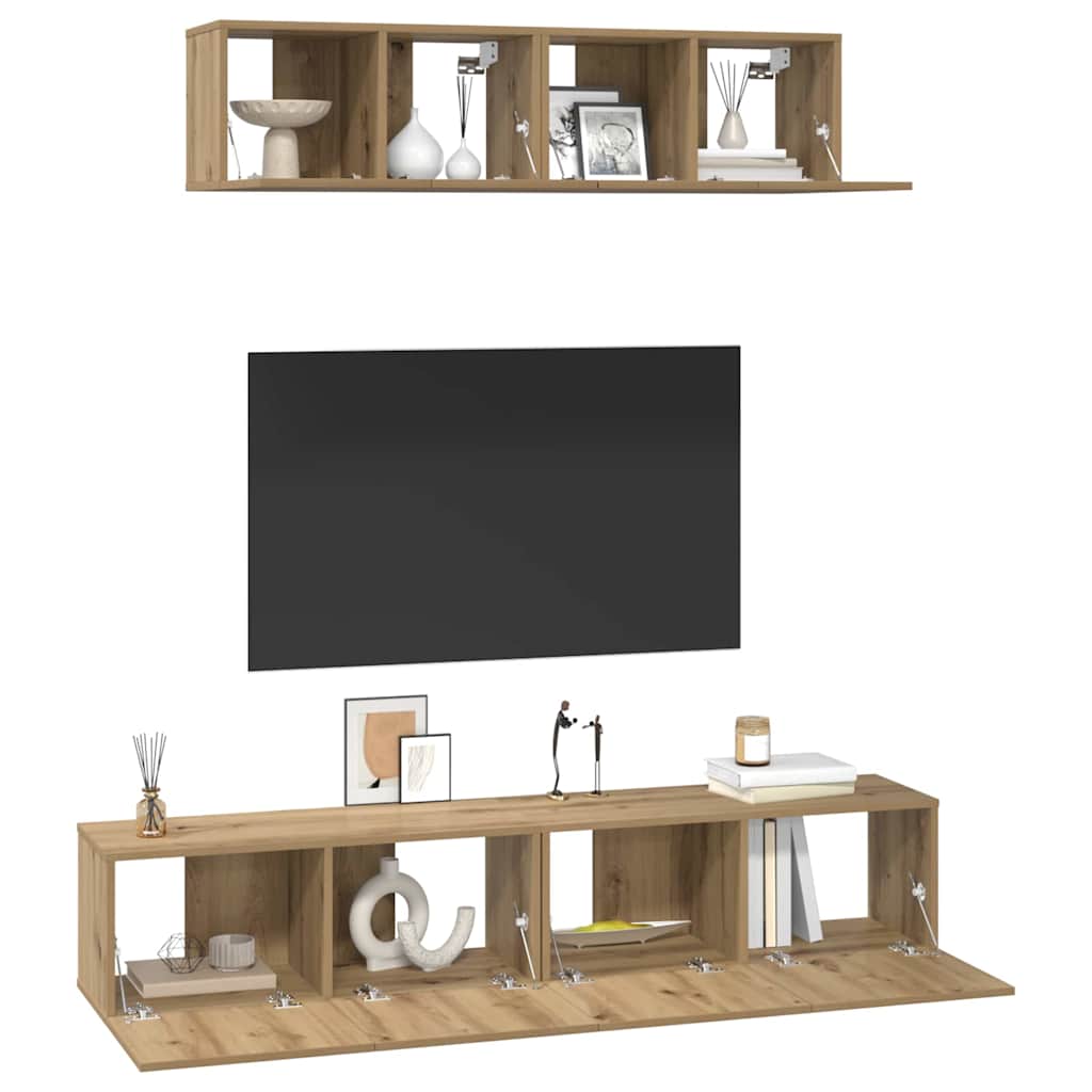 vidaXL TV-Schrankset Wandmontiert 4 pcs Artisan-Eiche Holzwerkstoff