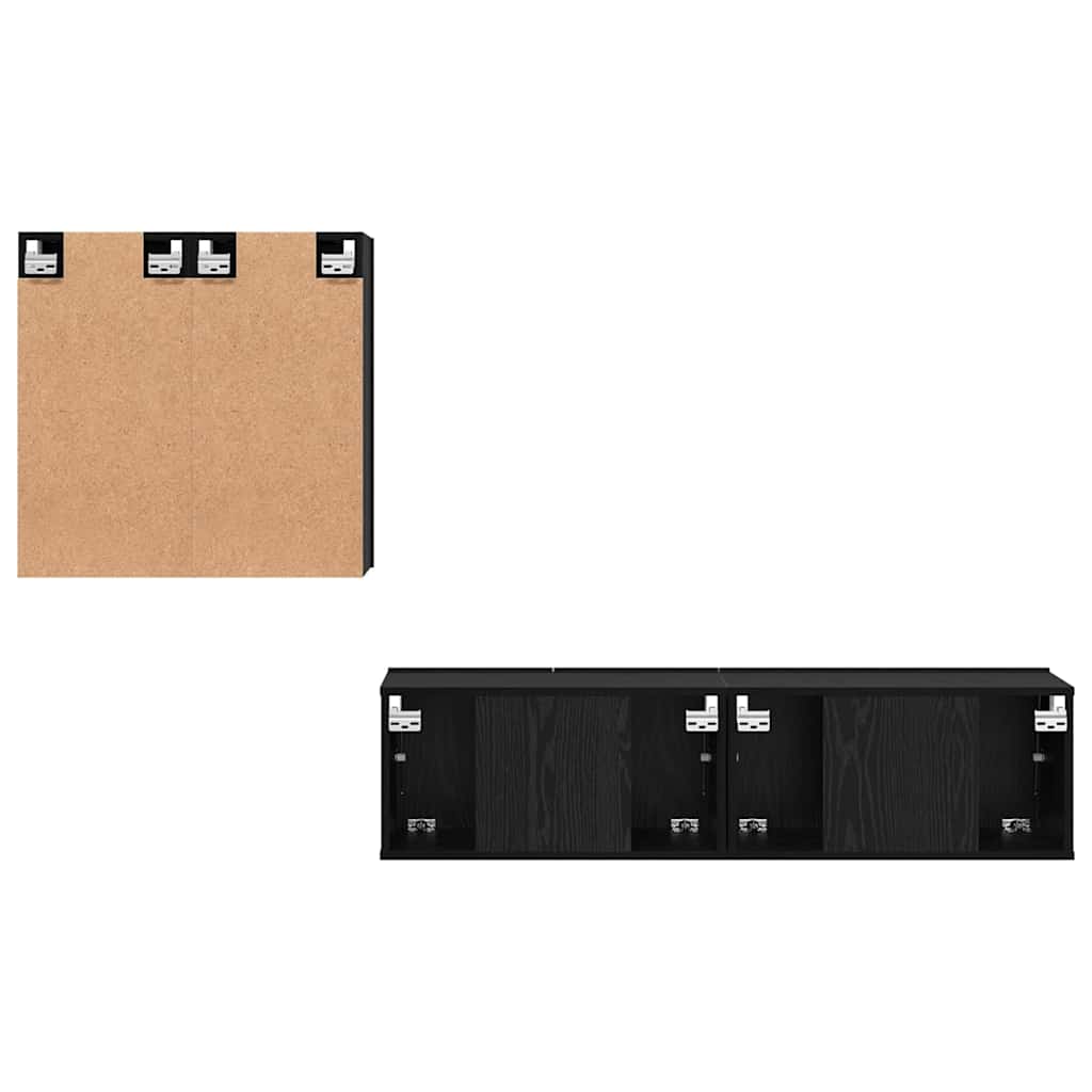 TV-Schrankset Wandmontiert Schwarz Eichen-Optik Holzwerkstoff