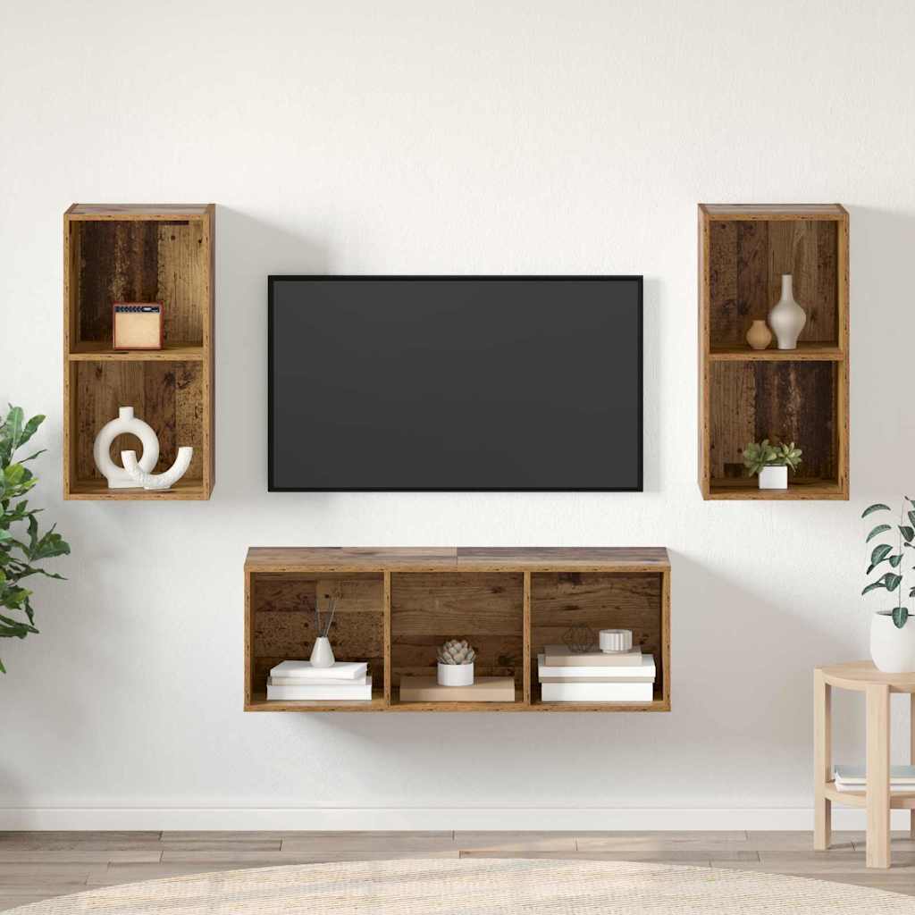 vidaXL TV-Schrankset Wandmontiert 3 pcs Altholz Holzwerkstoff