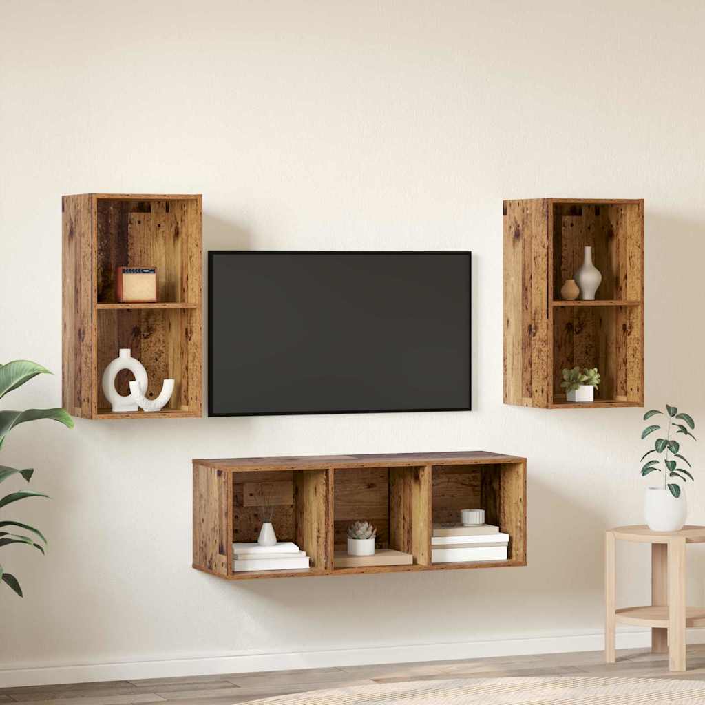 vidaXL TV-Schrankset Wandmontiert 3 pcs Altholz Holzwerkstoff