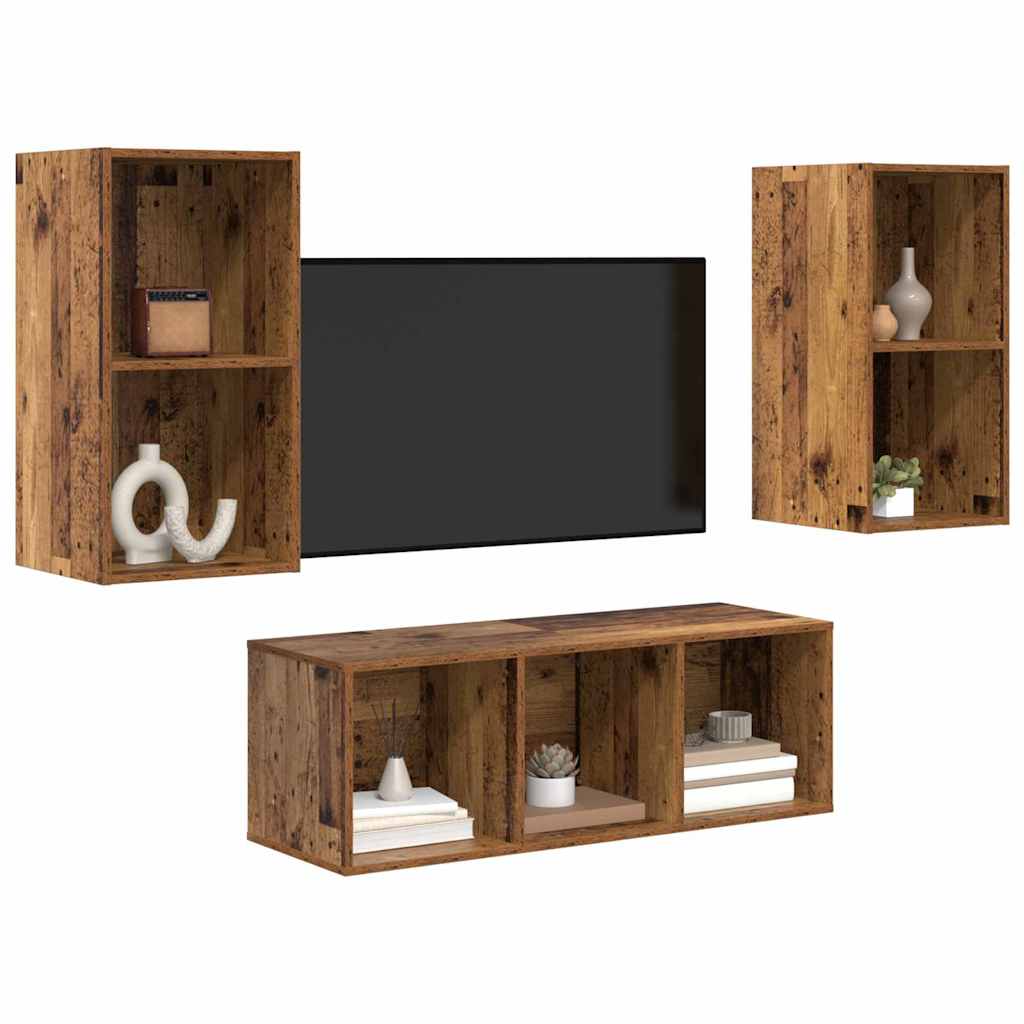 vidaXL TV-Schrankset Wandmontiert 3 pcs Altholz Holzwerkstoff