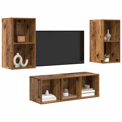 vidaXL TV-Schrankset Wandmontiert 3 pcs Altholz Holzwerkstoff