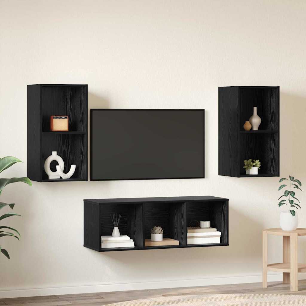 Meuble TV vidaXL 3 pcs aspect chêne noir bois d'ingénierie
