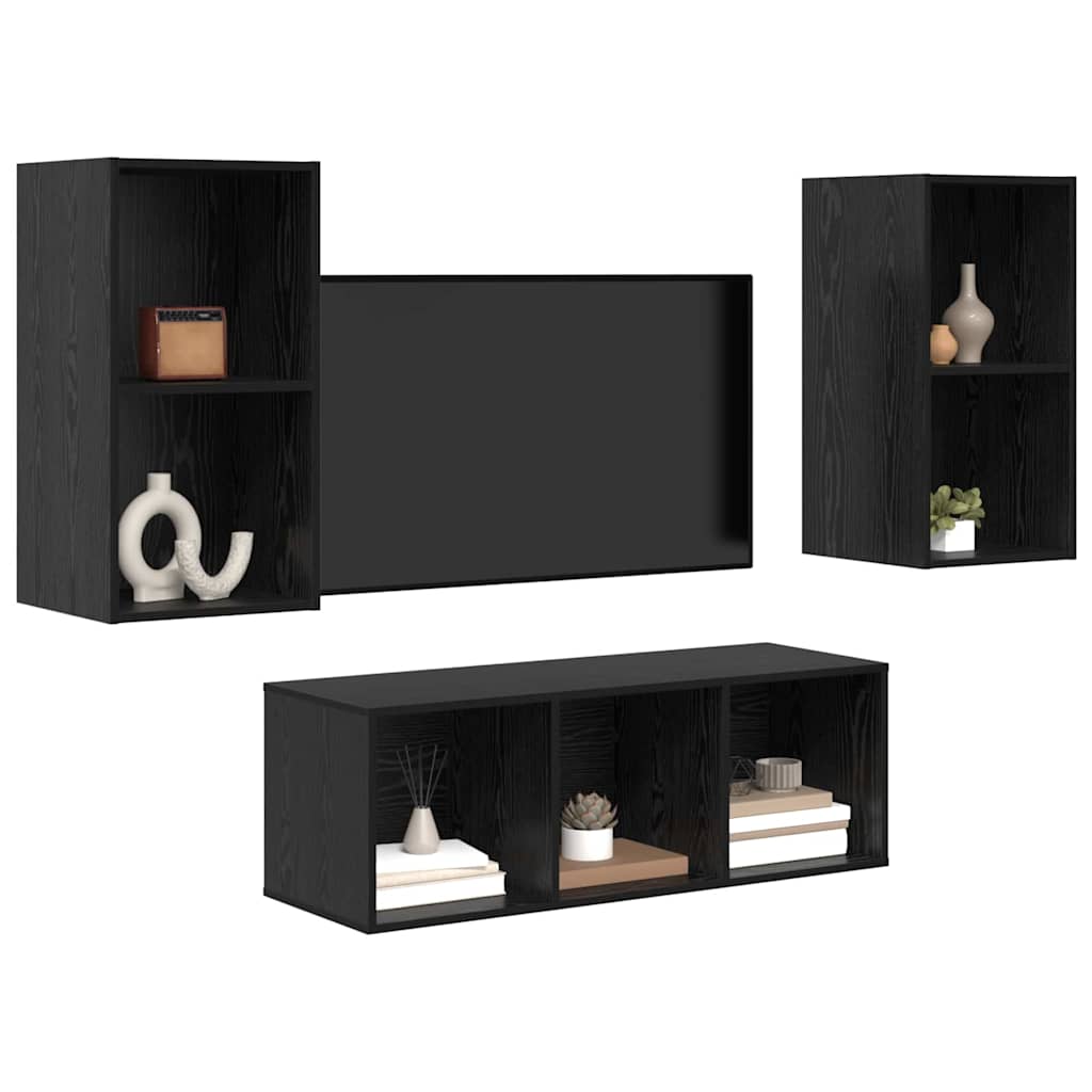 Meuble TV vidaXL 3 pcs aspect chêne noir bois d'ingénierie