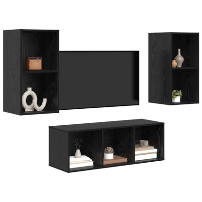 Meuble TV vidaXL 3 pcs aspect chêne noir bois d'ingénierie