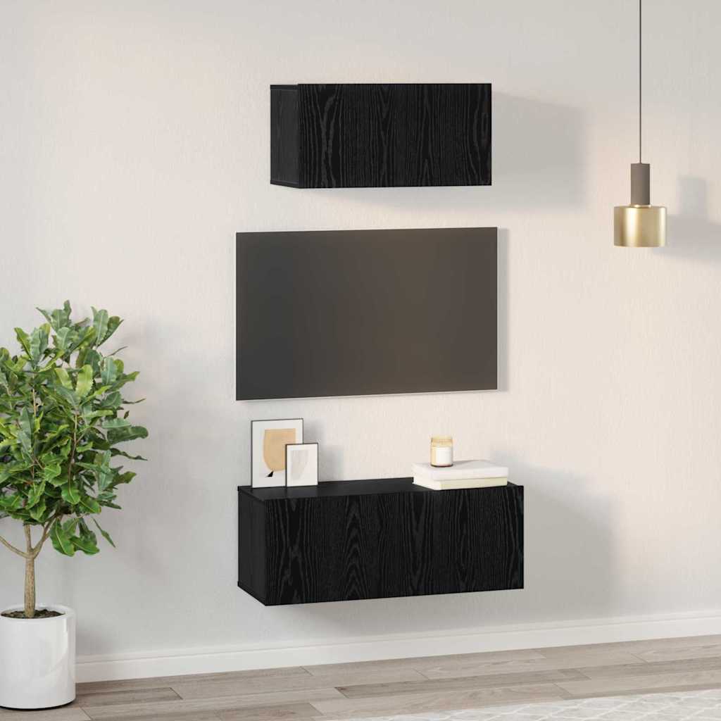 vidaXL Meuble TV 2 pcs aspect chêne Noir Bois d'ingénierie