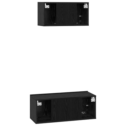 vidaXL Meuble TV 2 pcs aspect chêne Noir Bois d'ingénierie