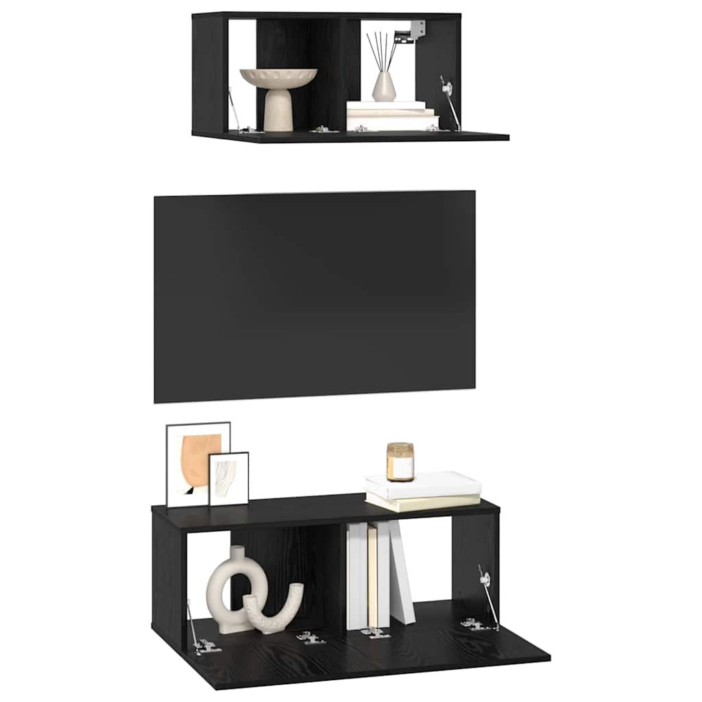 vidaXL Meuble TV 2 pcs aspect chêne Noir Bois d'ingénierie