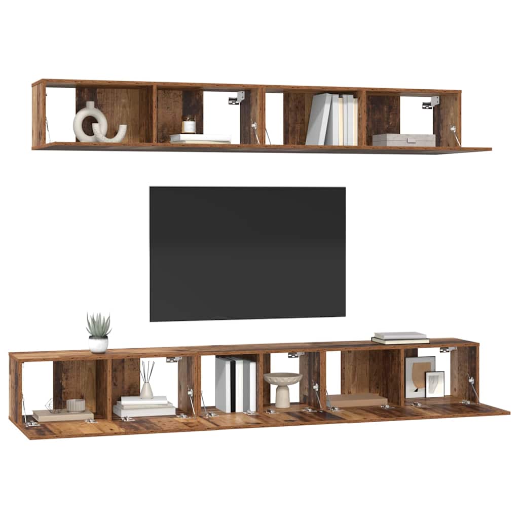 vidaXL TV-Schrankset Wandmontiert 5 pcs Altholz Holzwerkstoff