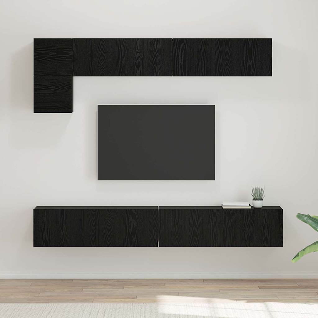 Meuble TV vidaXL, 5 pièces, Noir, aspect chêne, Bois d'ingénierie