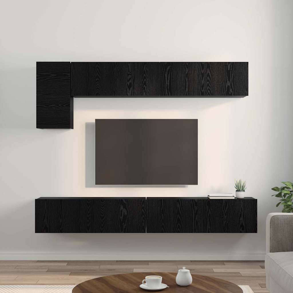 Meuble TV vidaXL, 5 pièces, Noir, aspect chêne, Bois d'ingénierie