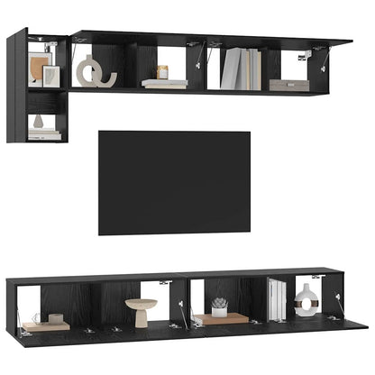 Meuble TV vidaXL, 5 pièces, Noir, aspect chêne, Bois d'ingénierie