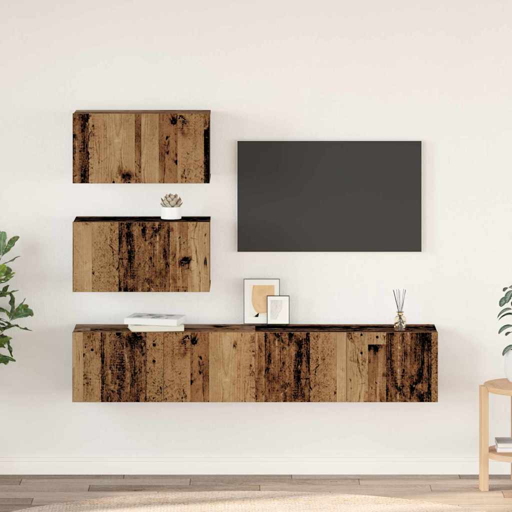 vidaXL TV-Schrankset Wandmontiert 4 pcs Altholz Holzwerkstoff