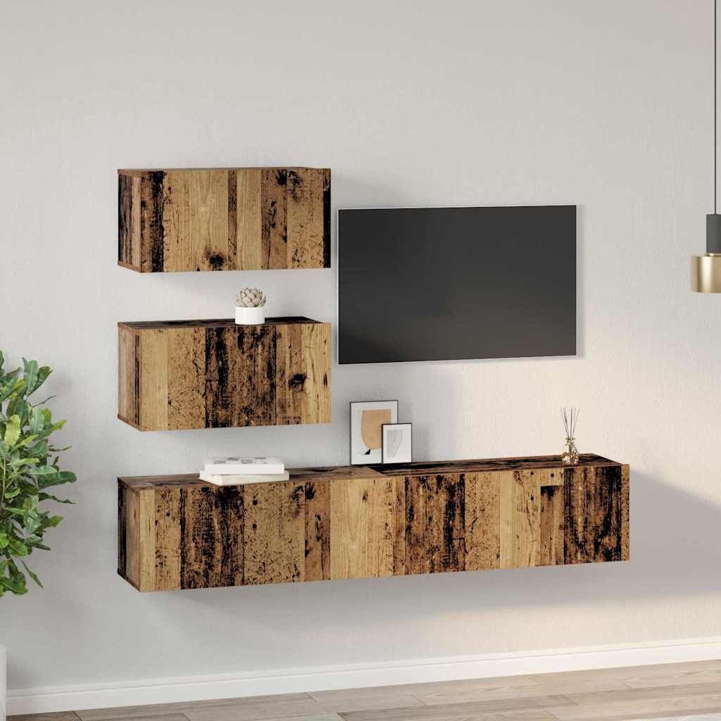 vidaXL TV-Schrankset Wandmontiert 4 pcs Altholz Holzwerkstoff