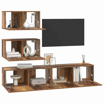 vidaXL TV-Schrankset Wandmontiert 4 pcs Altholz Holzwerkstoff