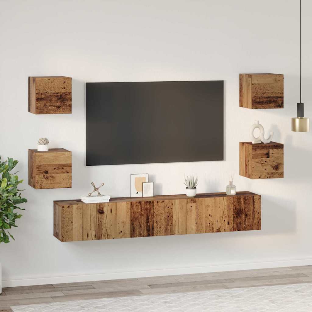 vidaXL TV-Schrankset Wandmontiert 7 pcs Altholz Holzwerkstoff