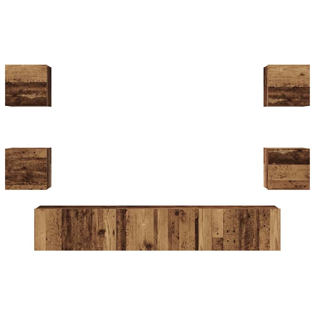 vidaXL TV-Schrankset Wandmontiert 7 pcs Altholz Holzwerkstoff