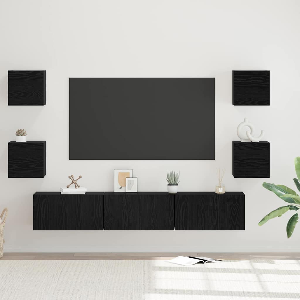 Meuble TV vidaXL 7 pcs noir aspect chêne en bois d'ingénierie