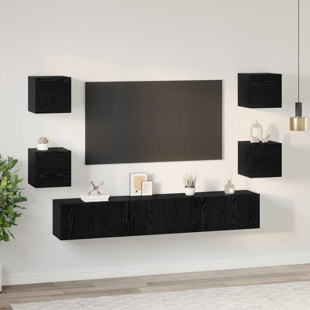 Meuble TV vidaXL 7 pcs noir aspect chêne en bois d'ingénierie