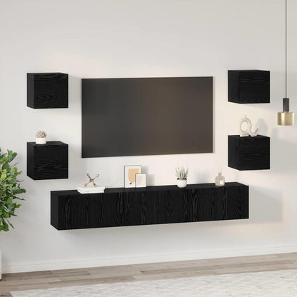 Meuble TV vidaXL 7 pcs noir aspect chêne en bois d'ingénierie