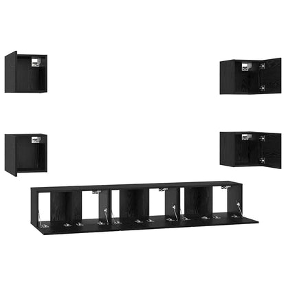 Meuble TV vidaXL 7 pcs noir aspect chêne en bois d'ingénierie