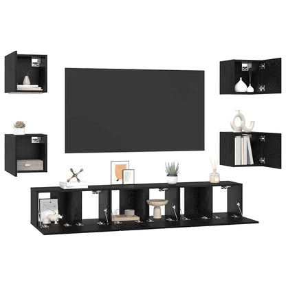 Meuble TV vidaXL 7 pcs noir aspect chêne en bois d'ingénierie
