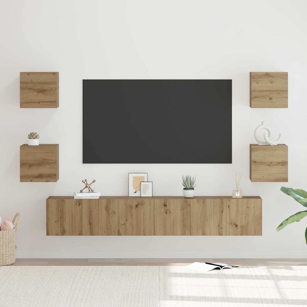 vidaXL TV-Schrankset Wandmontiert 7 pcs Artisan-Eiche Holzwerkstoff