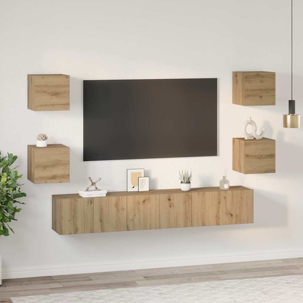 vidaXL TV-Schrankset Wandmontiert 7 pcs Artisan-Eiche Holzwerkstoff