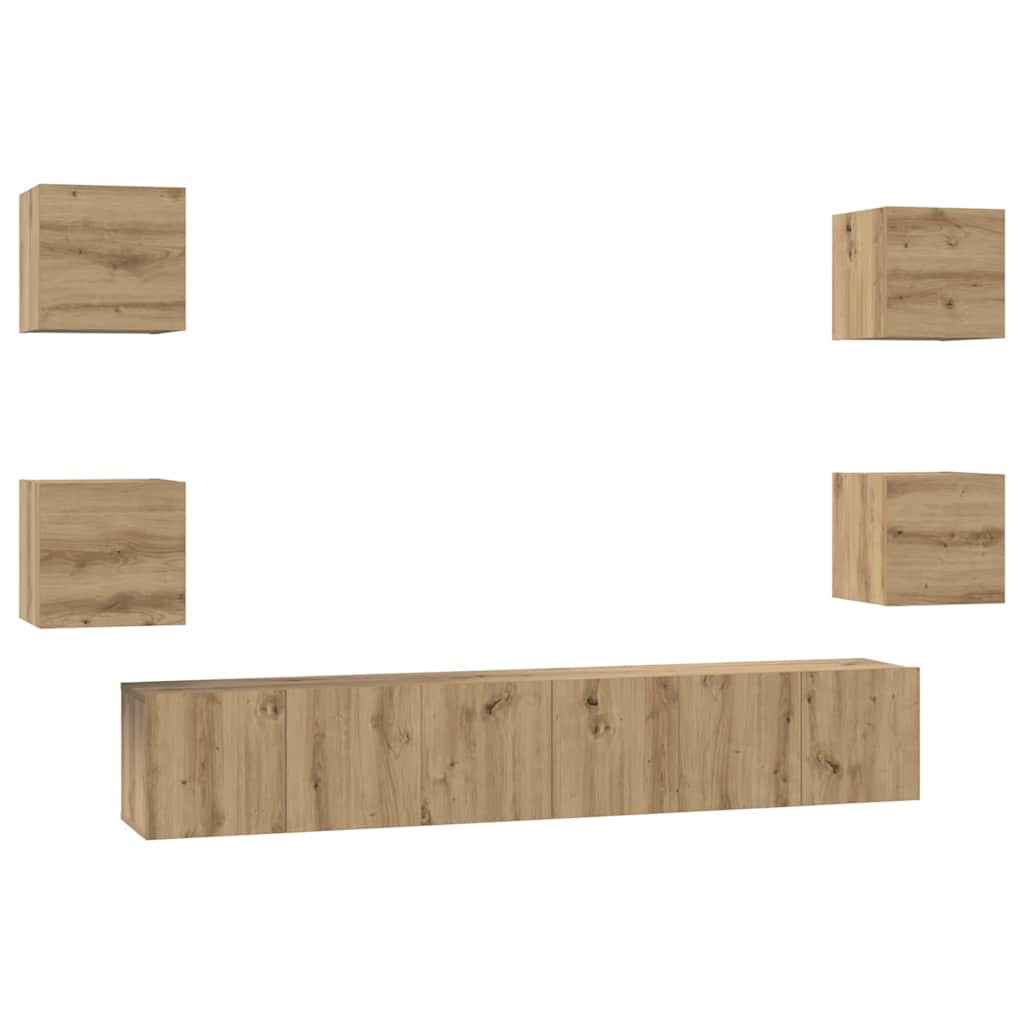 vidaXL TV-Schrankset Wandmontiert 7 pcs Artisan-Eiche Holzwerkstoff