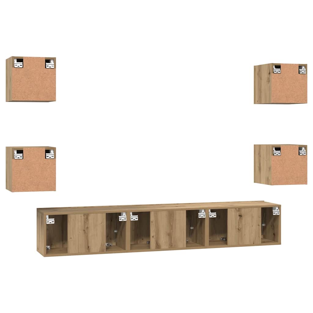 vidaXL TV-Schrankset Wandmontiert 7 pcs Artisan-Eiche Holzwerkstoff