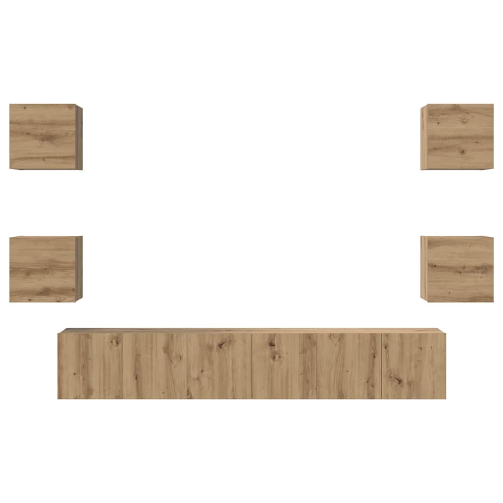 vidaXL TV-Schrankset Wandmontiert 7 pcs Artisan-Eiche Holzwerkstoff