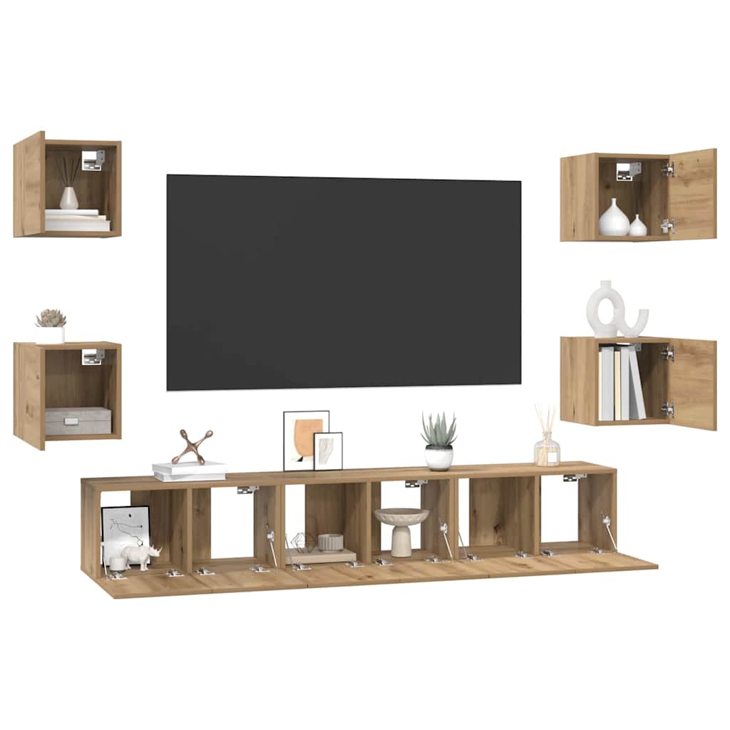 vidaXL TV-Schrankset Wandmontiert 7 pcs Artisan-Eiche Holzwerkstoff
