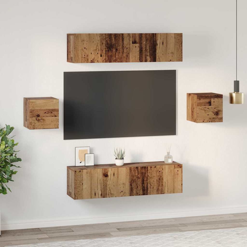 vidaXL TV-Schrankset Wandmontiert 6 pcs Altholz Holzwerkstoff