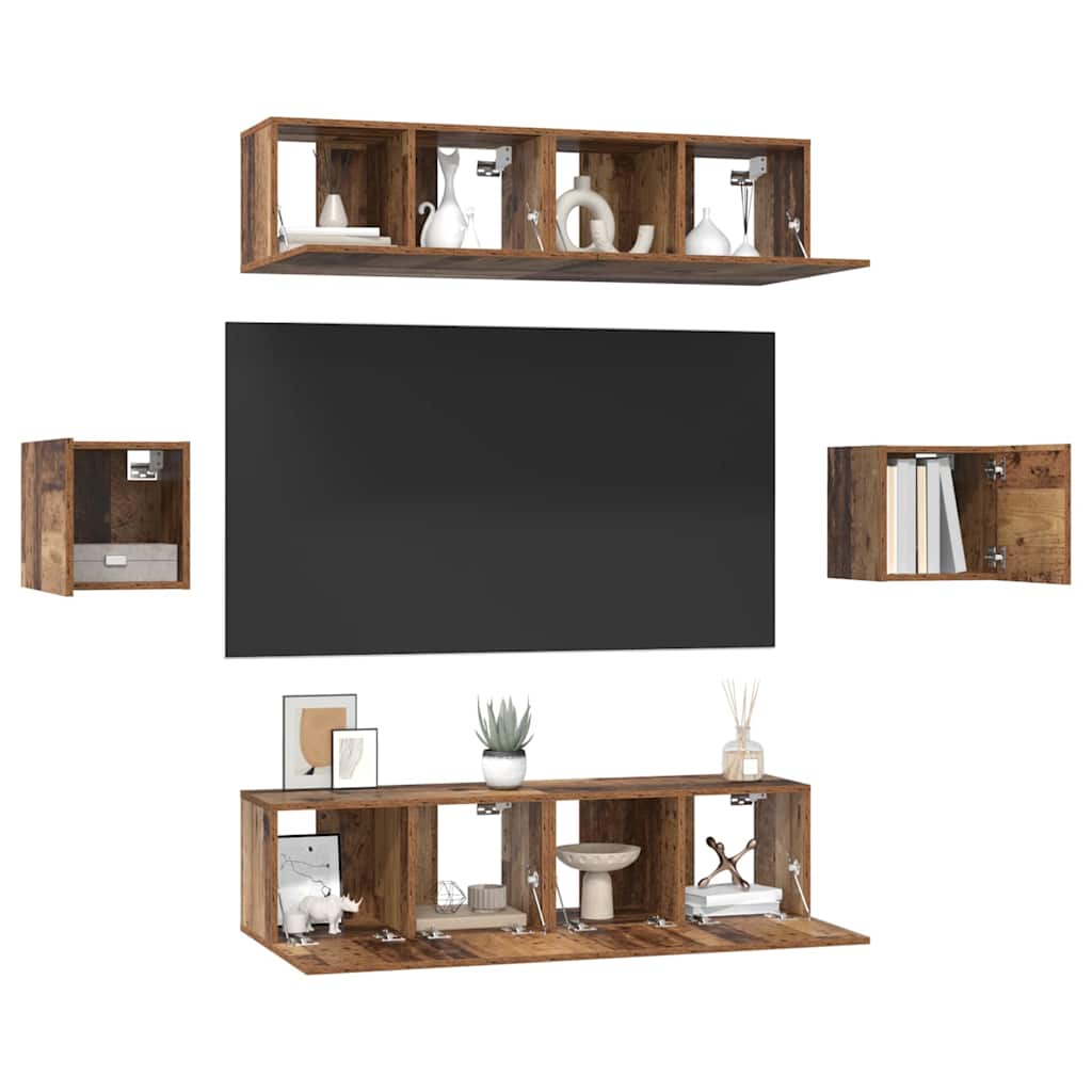 vidaXL TV-Schrankset Wandmontiert 6 pcs Altholz Holzwerkstoff
