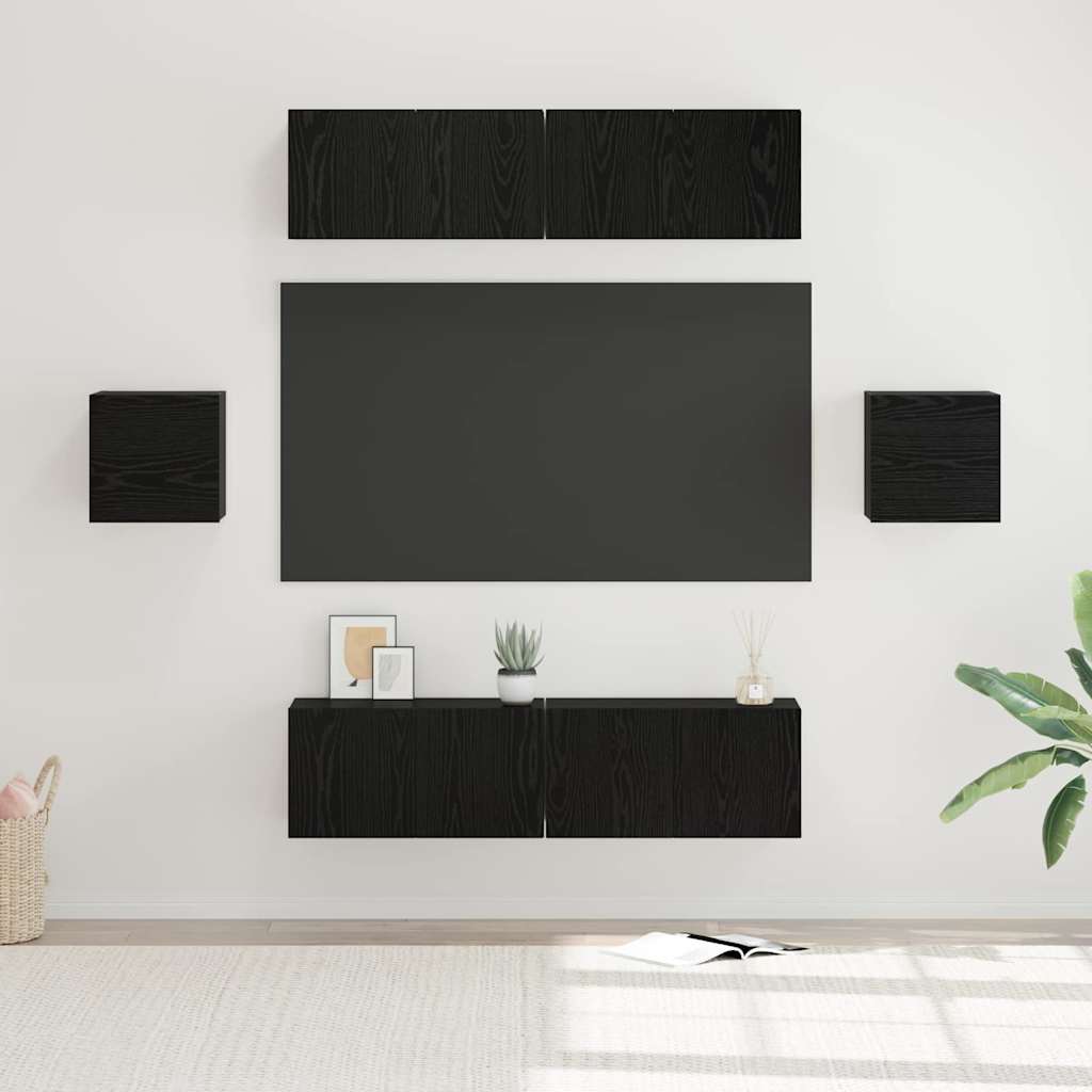 vidaXL Meuble TV 6 pcs Noir Aspect Chêne Bois d'ingénierie