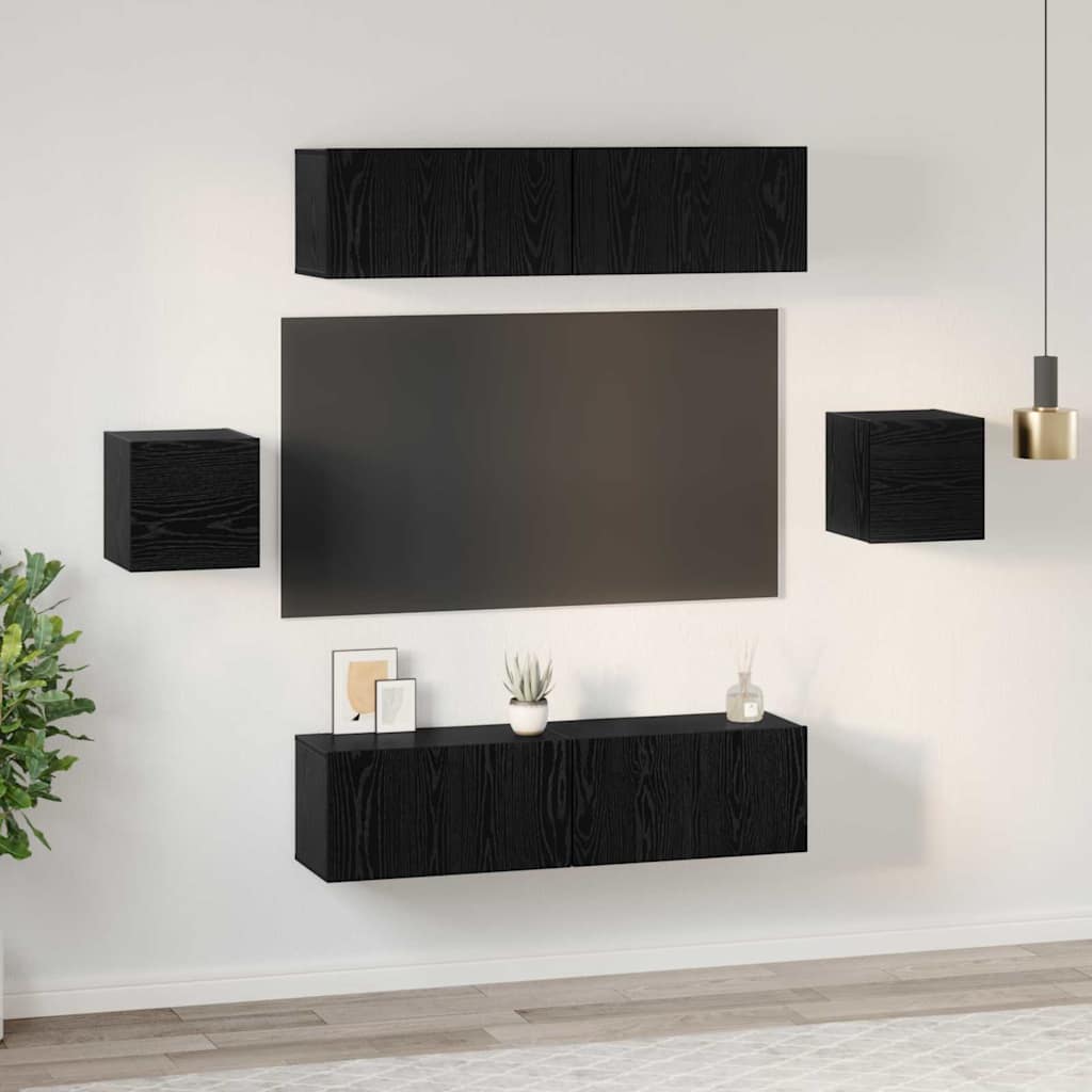 vidaXL Meuble TV 6 pcs Noir Aspect Chêne Bois d'ingénierie